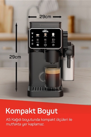 Arzum OK0047 Okka Barista Compact 1400 W Süt Hazneli 15 Bar Basınçlı Otomatik Espresso Makinesi