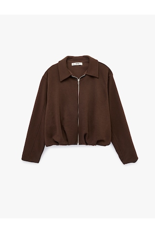 Koton Rahat Kalıp Uzun Kollu Polo Yaka Fermuarlı Sweatshirt Kahverengi 6sal10330ık Kahve