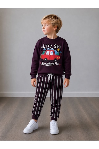 Let's Go Somewhere Fun Araba Baskılı Sweatshirt&eşofman Erkek Çocuk Alt Üst Takım Fuşya