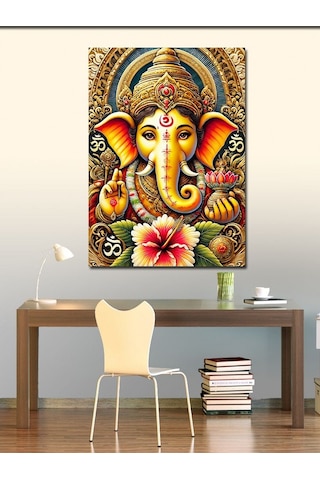 Kanvas Tablo Tanrı Ganesha Ve Lotus Çiçeği 100cmx140cm