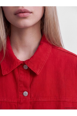 Lcw Vision Kırmızı Oversize Kadın Jean Gömlek