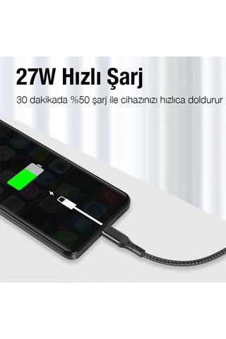 Ally 1mt 27w Type-c To iPhone Uyumlu Lightning Süper Hızlı Data Ve Şarj Kablosu Akım Ve Isı Korumalı Halat- 5775