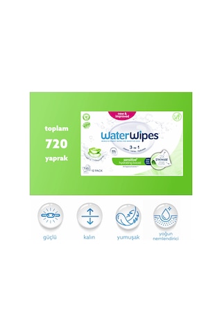 Waterwipes Sensitive+ Yoğun Nem Takviyeli Islak Mendil 12x60 Adet 720 Yaprak - Hydrating Boost 12'li Set