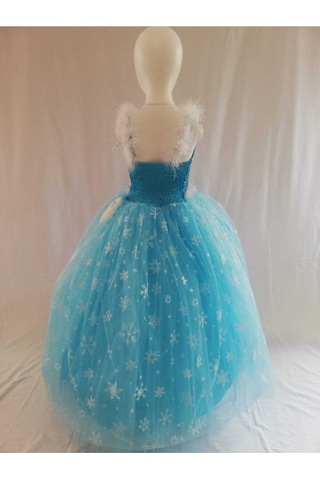 Kız Çocuk Mavi Frozen Elsa Kostüm Elbise Mavi