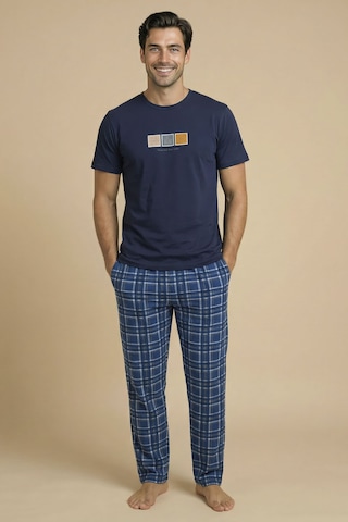 Wordex Mirano 8102 Penye Çizgili Pijamalı Erkek Yazlık Kısa Kollu Cepli Pijama Takımı Lacivert