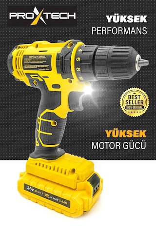 Proxtech Profesyonel Çift Akülü Turbo 36v Tork Güçlendirilmiş Akülü Vidalama Matkap 27 Parça Set