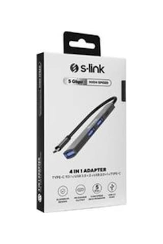 S-link Swv-usbc023 4 İn 1 Gri Metal Typec To 2-usb2.0 Usb 3.0, Pd Type C Adaptör Kdo