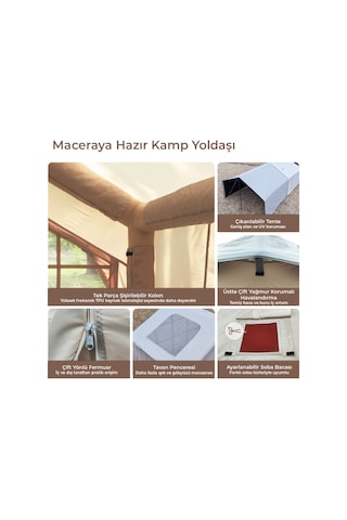 8 Kişilik 8 M² Tenteli Gölgelikli, 4 Mevsim, Su Geçirmez 420d Oxford Kumaşlı Şişme Çadır 320 250 220cm Bej