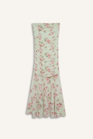 Defacto Coool Bodycon Vücudu Saran Straplez Çiçek Desenli Tül Maxi Elbise F5577ax25smgn766 Yeşil
