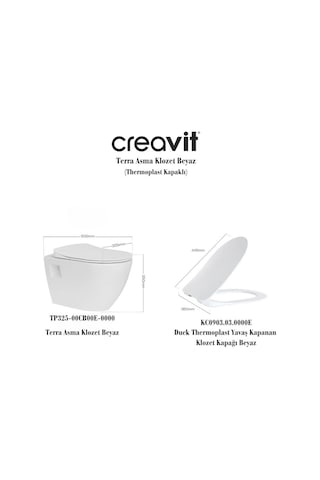 Tp325 Terra Asma Klozet + Creavit Yavaş Kapanır Kapak Beyaz