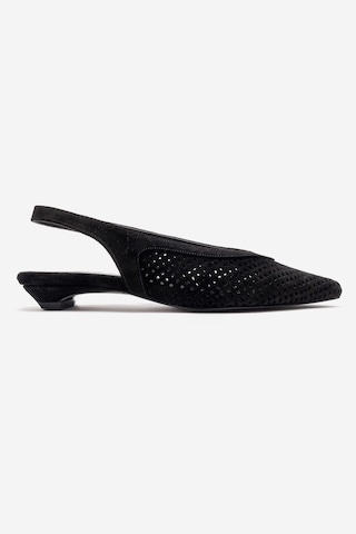 Luvi Shoes Lıeve Siyah Süet Hakiki Deri Kadın Alçak Topuklu Ayakkabı