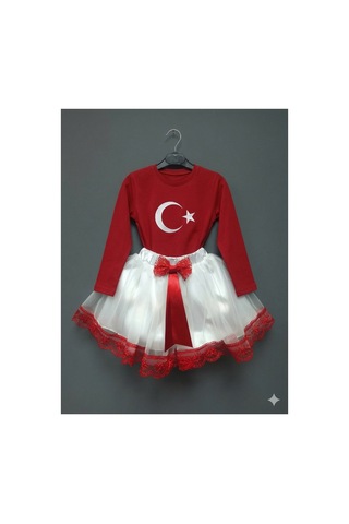 Çlm Store Tütü Etek Ve Uzun Kollu Ayyıldızlı Tişört Kırmızı Kırmızı