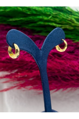 925 Ayar Gümüş Kalemli Gold Renk Halka Modeli Zarif Kadın Küpe Gümüş