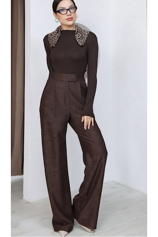 Nevege Butik Enter Premium Cırtlı Kadife Kahverengi Pantalon Acı Kahverengi