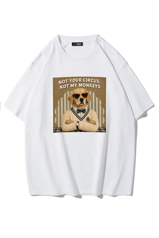 Brz Collectıon Brz Collection Unisex Oversize Not Your Circus, Not My Monkeys T-shirt Beyaz