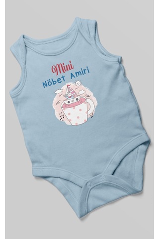 Mini Nöbet Amiri Baskılı Bebek Zıbını Çıtçıtlı Body %100 Pamuk Sıfır Kol Bebe Mavisi