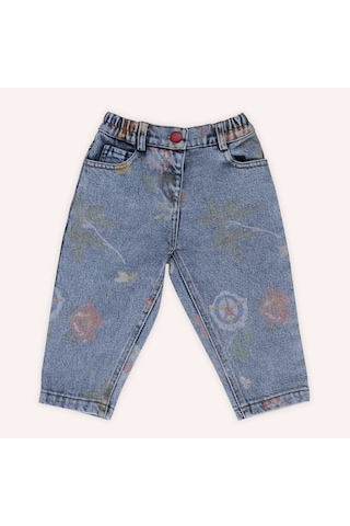 Panço Kız Çocuk Desenli Denim Pantolon Mavi 2421gb04017-4956 001