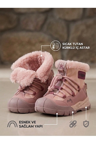 Marco Kids Cherokee Çocuk Tüylu Fermuarlı Outdoor Bot Pembe