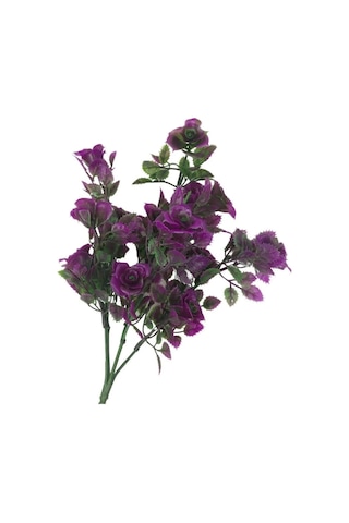 5 Dallı Yapay Çiçek Plastik Mini Gül Demeti Garnitür Ara Dal Dekoratif Yapay Bitki - Fuşya