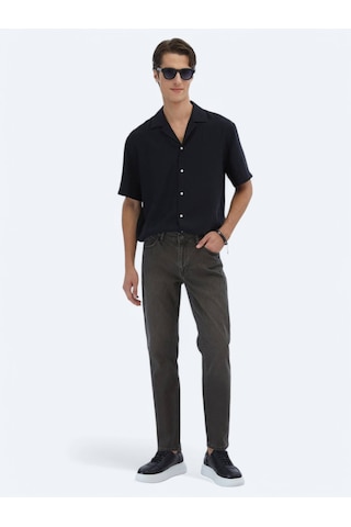 Kahverengi Slim Fit Denim Pamuk Karışımlı Pantolon Kahverengi