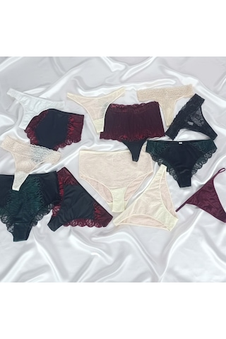 Bonbon Kadın Pamuklu 10'lu Paket Karışık Renk Hipster String Tanga Checky Brazilya Külot Bb2471 Renkli