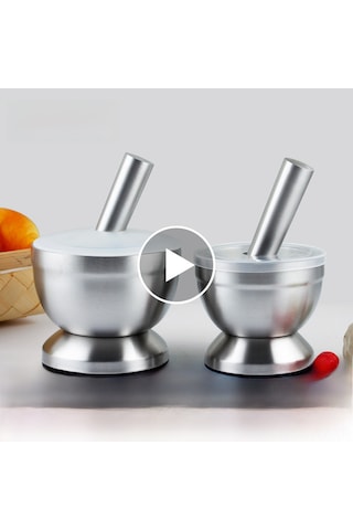 Wezone Ev Kullanıma Mini 304 Paslanmaz Çelik Pestle Ve Mortar Seti - Sarımsak, Baharat, Toz İlaç Öğütücü - Silikon Kapaklı Bölünmüş Küçük Boy Diğer