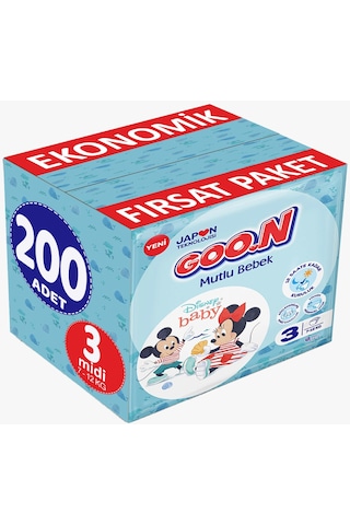 Goon Mutlu Bebek Bezi 3 Numara Midi Ekonomik Paket 200 Adet