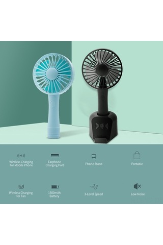 Yunboo Taşınabilir Şarjlı Mini Usb Fan - 3 Hızlı Modlu Kablosuz Şarj Özellikli Siyah Siyah