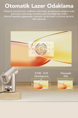 Bataryalı Otomatik Odaklı Projektör - Android Wifi 4k Destekli Ev Sineması Taşınabilir Projeksiyon