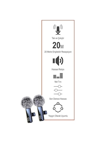 Genel Markalar Yaka Mikrofonu Type-c Lightning Aux 2 Adet 3ın1 Kablosuz Mikrofon H68 Siyah