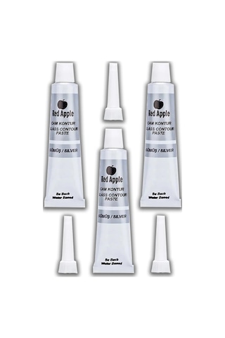 Gümüş Gri Kontür Boyası 20 Ml 3 Adet Red Apple Cam Vitray Boyası Kontur Boyası Ana Hatları Çizme Sanatsal Hobi