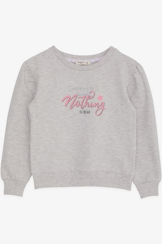 Breeze Kız Çocuk Sweatshirt Simli Yazı Baskılı 8-14 Yaş, Bej Melanj Bej