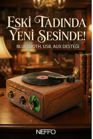 Retro Nostaljik Ahşap Pikap & Bluetooth Hoparlör Nostaljik Plak Çalar