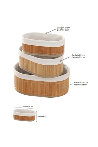 Bambu 3 Lü Oval Kutu Organizer Seti Doğal Bambu Saklama Ve Düzenleyici Seti Açık Bej