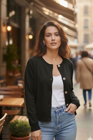 Cool Tarz Siyah Yumuşak Dokulu Mücevher Düğmeli Ceket Görünümlü Triko Hırka Siyah Siyah