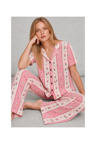 Fit Women Kadın Kısa Kol Comfort Pembe Pijama Takımı 4738