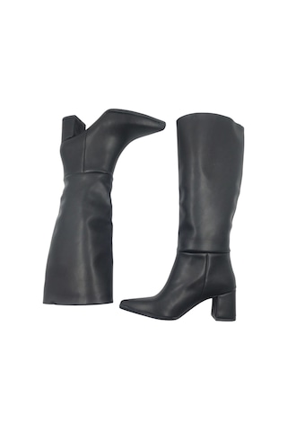 Melen Shoes Elegia Siyah Suni Deri Rahat Kadın Topuklu Çizme Siyah