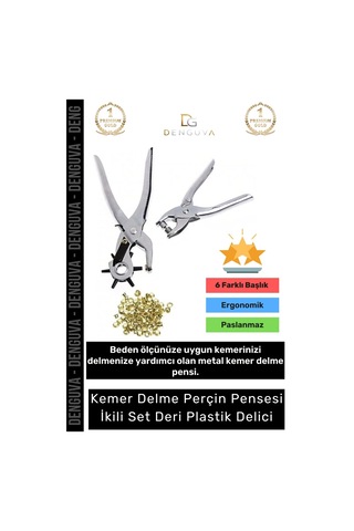 Plastikdelici Profesyonel 6 Başlıklı Ayarlanabilir Döner Kemer Pensi İkili Set Deri Plastik Delici