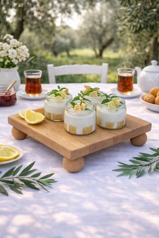 Kayın Ağacı Risus Top Ayaklı 25x25 Cm Ayaklı Kare Sunumluk Pasta, Kek Ve Kahvaltı Servis Tabağı Açık kahverengi