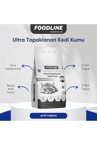 Foodline Aktif Karbonlu İnce Taneli Bentonit Topaklaşan Kedi Kumu 10 L