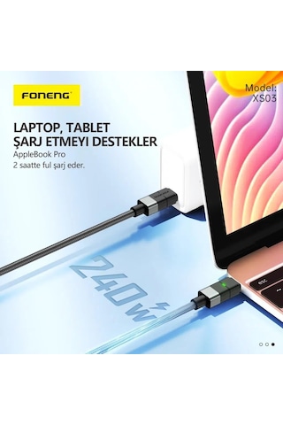 Foneng Xs03 240w Type-c To Type-c Örgü 2m Data Ve Şarj Kablosu -