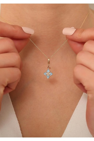 14 Ayar Altin Turkuaz Lotus Çiçeği Kolye