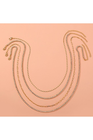 Chavin 2 Katmanlı Taşlı Gold Alloy Kadın Zincir Kolye En24 Altın