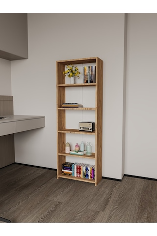 Alpa Ev Mobilya 5 Raflı Kitaplık, Modern Çok Amaçlı Ahşap Ofis, Salon Ve Mutfak Raf Dolabı Atlantik Çam