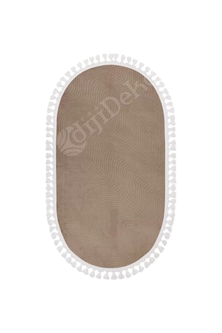 Avangard Oval Halı Sahra Kahve Salon Koridor Antre Mutfak Halısı Silinebilir Saçaklı
