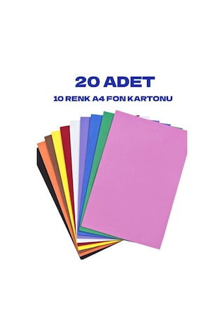 20 Adet Renkli Fon Kartonu 25x35 Cm 10 Karışık Renk 50 x 70
