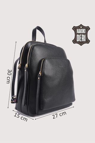 Hakiki Deri Kadın Sırt Çantası Siyah Smr9209 Siyah