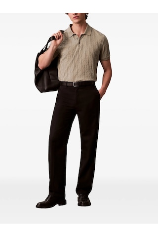 Calvin Klein Lv04le203g Ss Dbl Mercerized Emblem Jacquar Erkek Polo Tişört Bej