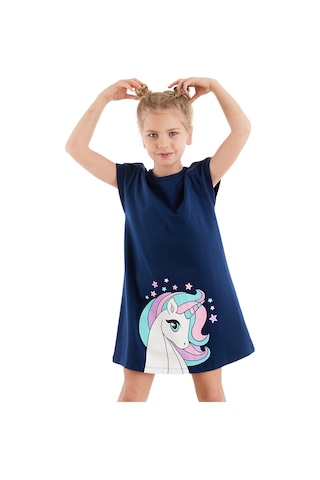 Denokids Renkli Unicorn Kız Çocuk Elbise Çok Renkli