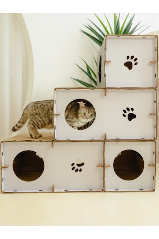 Catssle Kedi Oyun Evi Ve Tüneli Modüler 3 Katlı Karton
